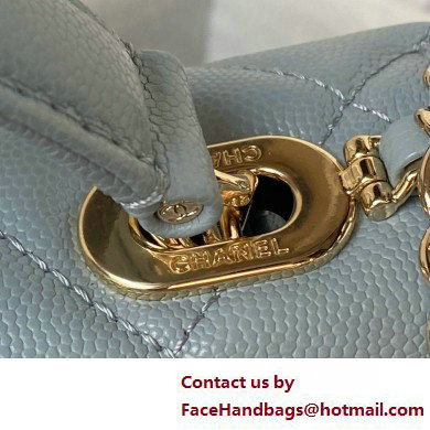 Chanel Grained Calfskin  &  Gold-Tone Metal Small Flap Bag with Top Handle AS4711 Light Blue 2025